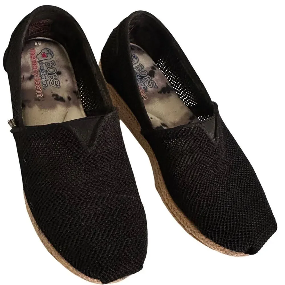 BOBS Women’s‎ Size 8 Black Woven Memory Foam From Sketchers Slip Bohemian EUC